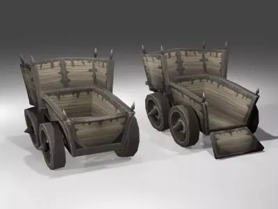 Low Poly Wooden Wagon Game Ready 3D Asset Low-poly 3D model