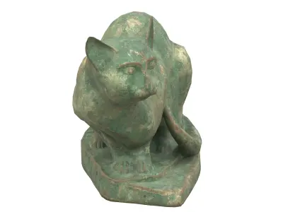 Sitting cat rusted statues Low-poly 3D model