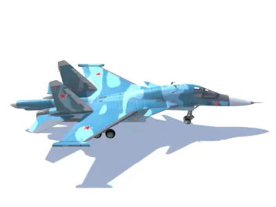 SU-34 Fullback Jet Fighter Aircraft Low-poly 3D model