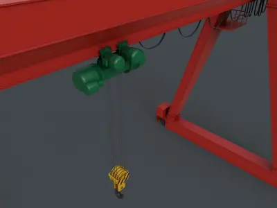 PBR Single Girder Gantry Crane V1 - RED Low-poly 3D model
