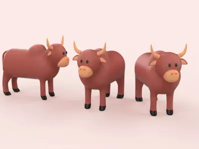  Cartoon Buffalo Animal Style Cute Low-poly 3D model