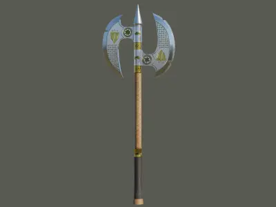  Battle Axe Gold Weapon All PBR Unity UE Textures Included Low-poly 3D model
