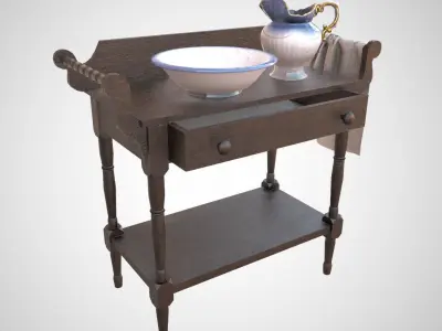 Washbasin old wooden table Low-poly 3D model