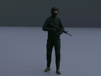 Soldier in camouflage holding rifle Low-poly 3D model
