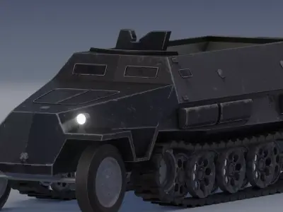 German WW2 Half-Track Military Vehicle - SD KFZ 251 Low-poly 3D model