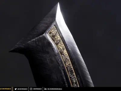 Obsidian Egyptian Khopesh Sword - PBR game ready 3d weaponl Low-poly 3D model