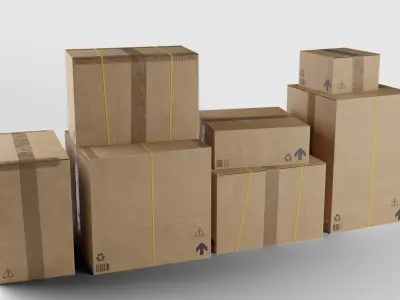 Boxes set - game ready group of cardboard Low-poly 3D model