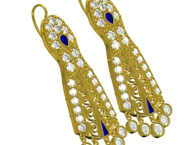 Antique Art Deco Vintage Diamond Earring 3D print model