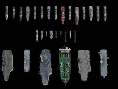 Low Poly NAVAL SHIPS PACK Low-poly 3D model