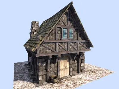 medieval cottage Low-poly 3D model