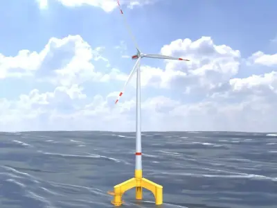 Wind turbine with Tripile Offshore Foundation E1 H-160 RD-138 Low-poly 3D model