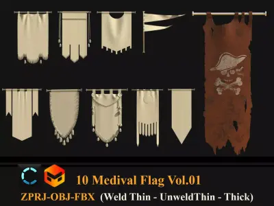10 Medieval Flags  3D model