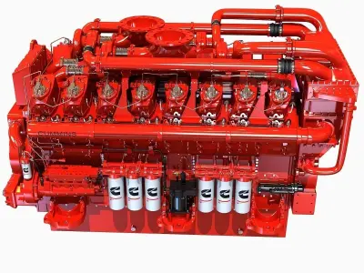 Red Diesel Engine 16 Cylinders 3D model