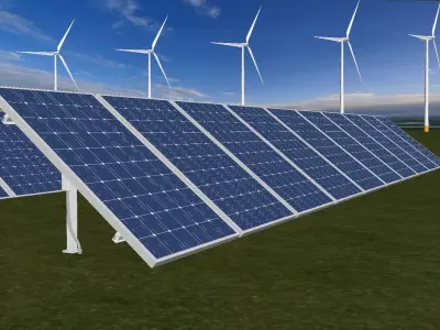 Solar photovoltaic-wind power station 3D model