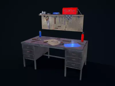 Workbench with tools Low-poly 3D model