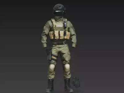 Military clothing set  Helmet  Gloves  Military boots 3D model
