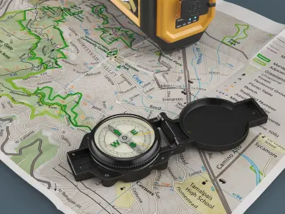 Emergency Explorer Set with Flashlight Map and Compass 3D model