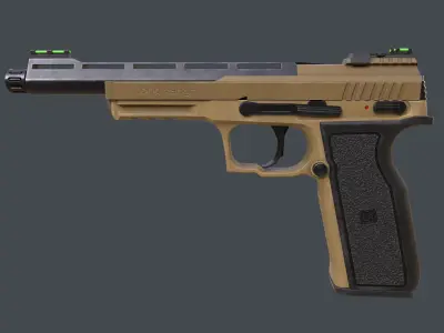 Pistol Long Range Coyote and Silencer Low-poly 3D model