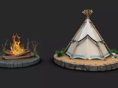 Native american tent with campfire model High Resoultion 3D model