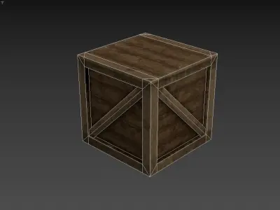 The image shows a 3D model of a wooden crate Low-poly 3D model