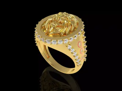 Lion Head Round Signet Ring 3D print model