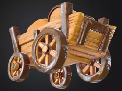Low Poly Medieval Wooden Cart Stylized Fantasy Game Asset Low-poly 3D model
