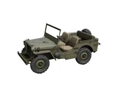 Willys MB Military Jeep Low Poly Classic Army Vehicle Low-poly 3D model