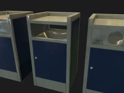 Industrial Small Trash Recycle Bins Low-poly 3D model