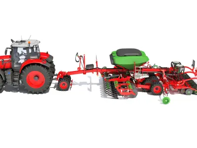 Tractor with Seed Drill 3D model 4