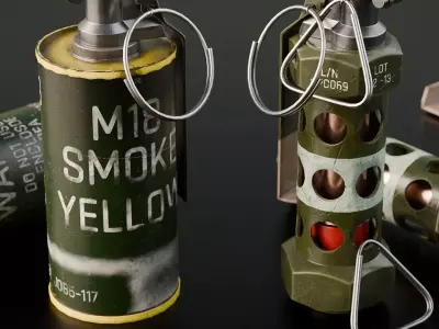 Stun and Smoke Grenade 3D Model Pack - Game Ready PBR Mid Poly Low-poly 3D model