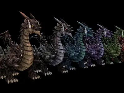 Dragon Pack - Fully Rigged and Animated Low-poly 3D model