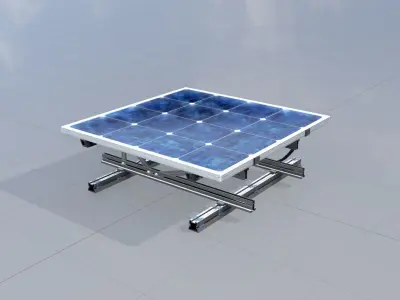Solar module version 3 2x2m tilt angle 0 degrees with stand Low-poly 3D model