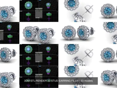 3DM-STL-RENDER 33 STUD EARRING FILES 3D Model Pack