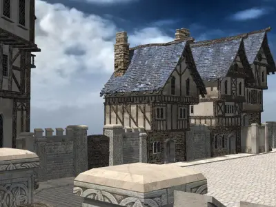 Medieval Street for 3ds obj Unity Low-poly 3D model