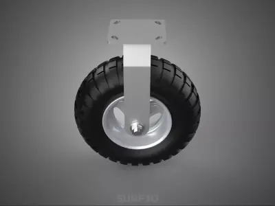 HEAVY DUTY RIGID FIXED CASTER WHEEL PNEUMATIC TIRE 3 SPOKE RIM 3D model