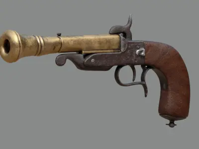 Hammer Pinfire Blunderbuss Pistol Low-poly 3D model