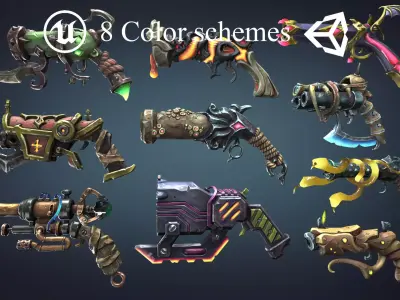 Fantasy pistols Low-poly 3D model