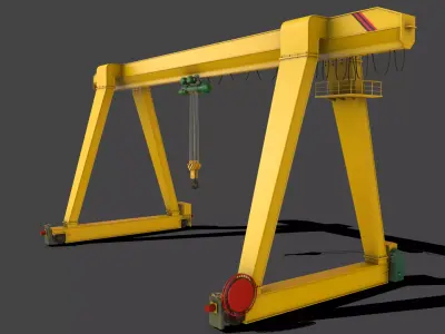 PBR Single Girder Gantry Crane V1 - YELLOW LIGHT Low-poly 3D model