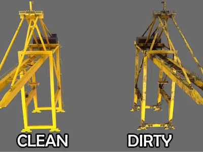PBR Quayside Container Crane Version 1 - Yellow Light Low-poly 3D model