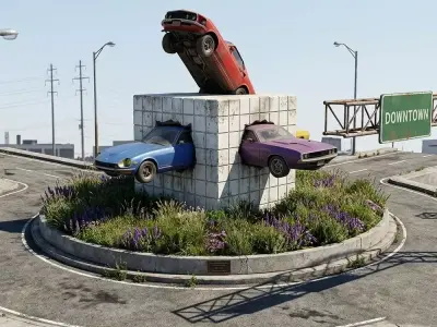 Accident Roundabout Low-poly 3D model