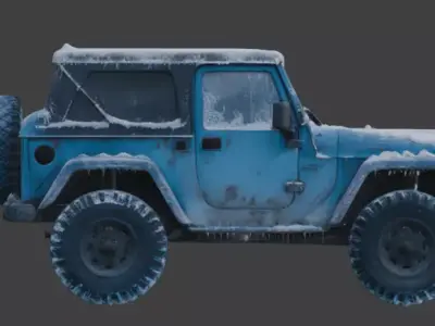 Frozen Damaged Off Road Jeep 3D Model V01 Low-poly 3D model