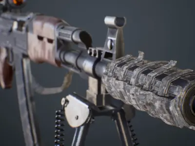 AK-47 Assault Rifle with Scope and Suppressor Low-poly 3D model