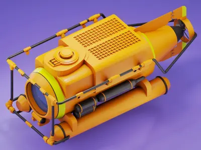 Low-poly Submarine 3D model orange Low-poly 3D model