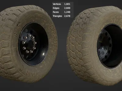 Game ready wheels Low-poly 3D model