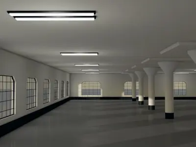 Warehouse with columns and windows Low-poly 3D model