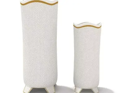 White With Gold Trim Bathroom Service Set 3D model