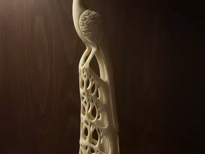 Antique Ivory Carved Peacock Bird Decorative Statue 3D model