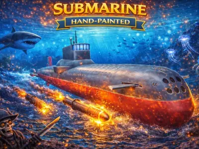 Submarine Hand-Painted Low-poly 3D model