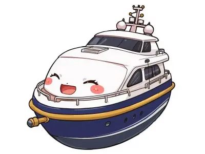 Happy Chibi Yacht 3D Model - Cute Anime Boat Mascot Low-poly 3D model
