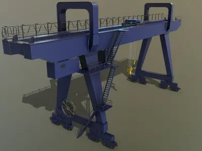 PBR Double Girder Gantry Crane V2 - Blue Dark Low-poly 3D model